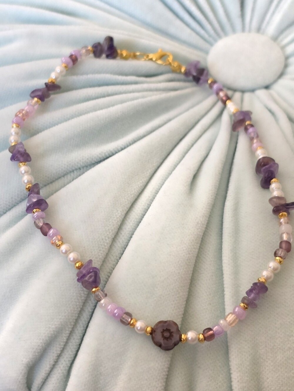 Handcrafted Amethyst Beaded Choker Necklace - Picture 2 of 5